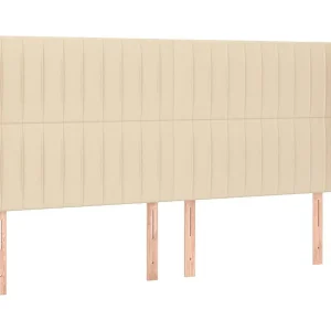 Hoofdbord met randen 203x23x118/128 cm stof crèmekleurig