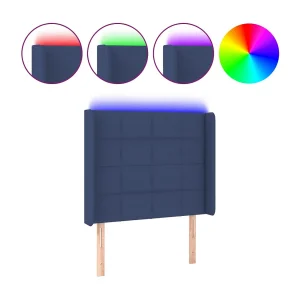 Hoofdbord LED 93x16x118/128 cm stof blauw