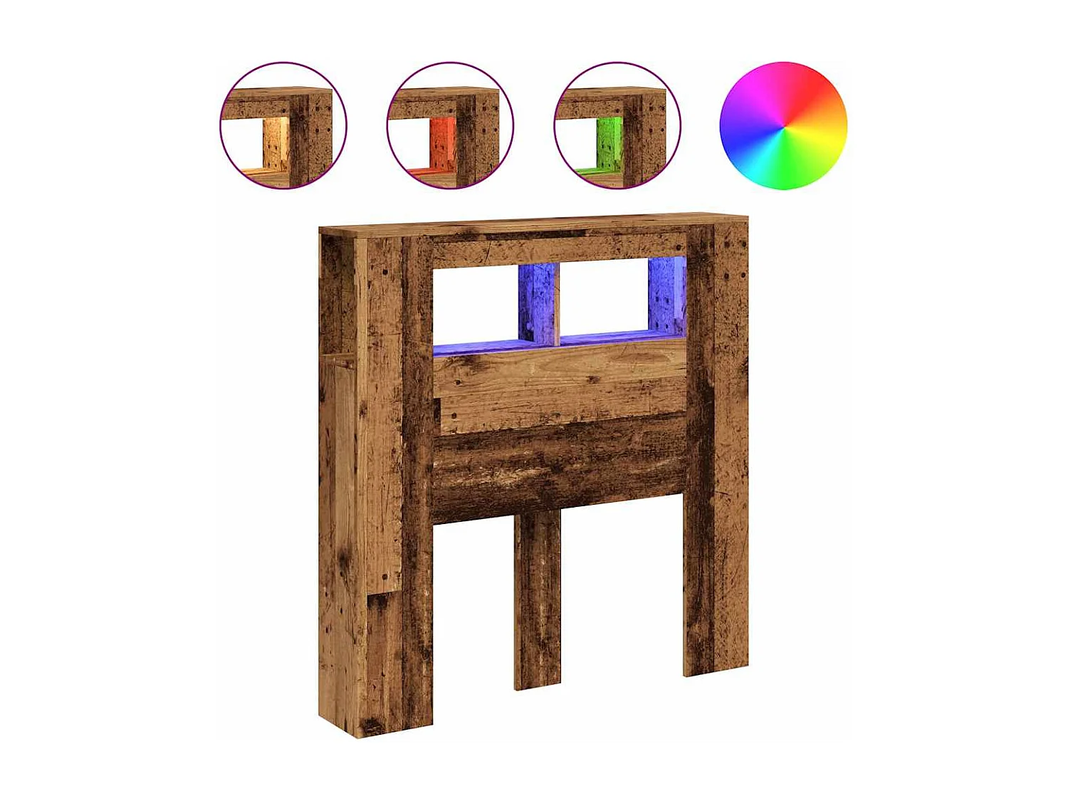 Hoofdeinde met LED 100x18,5x103,5 cm bewerkt hout oud hout