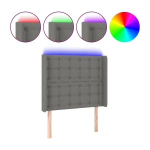 Hoofdbord LED 83x16x118/128 cm stof donkergrijs