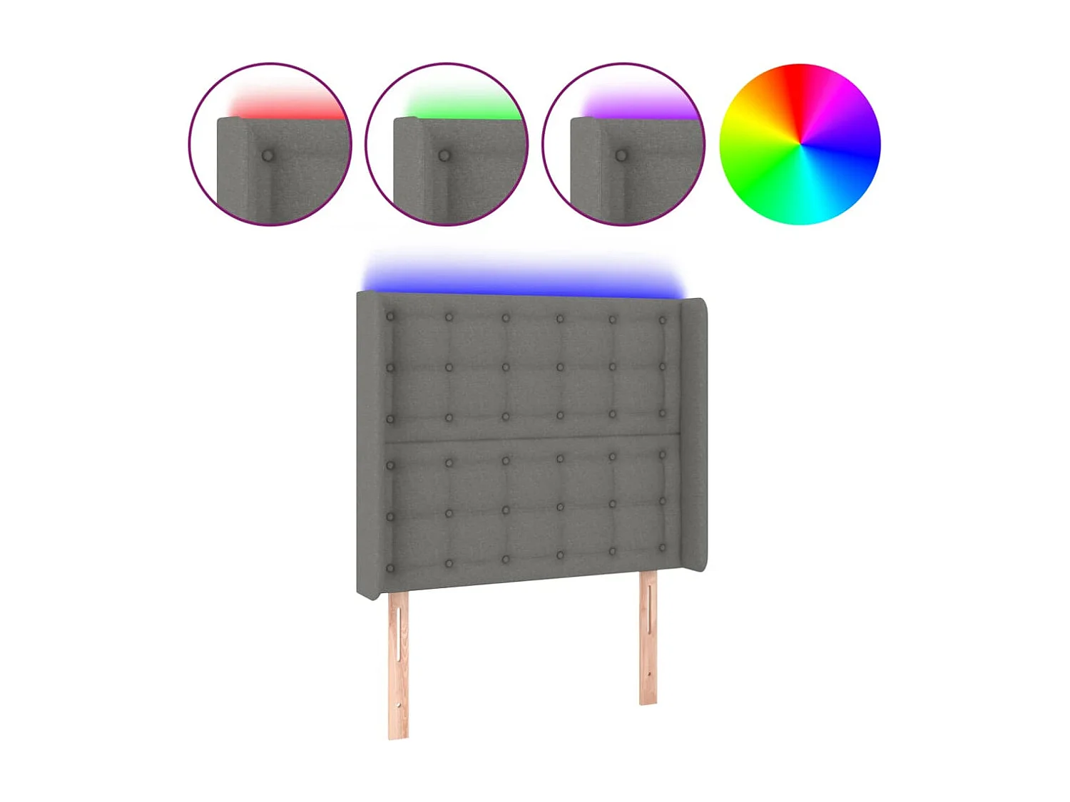 Hoofdbord LED 83x16x118/128 cm stof donkergrijs