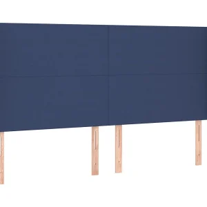 Hoofdbord met randen 203x23x118/128 cm stof blauw