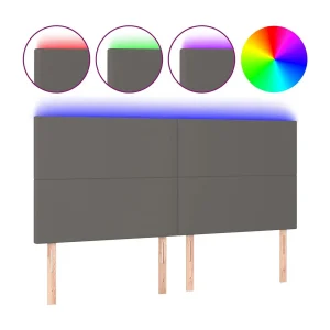 Hoofdbord LED 200x5x118/128 cm kunstleer grijs