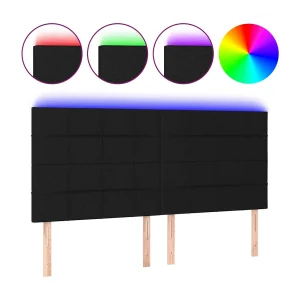 Hoofdbord LED 200x5x118/128 cm stof zwart