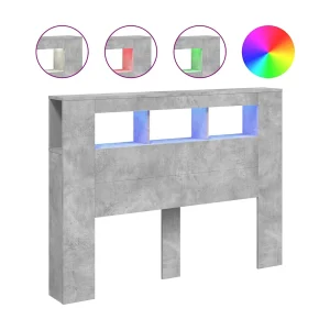 Hoofdeinde met LED 140×18,5×103,5 cm bewerkt hout betongrijs Hoofdeinde met LED 140×18,5×103,5 cm bewerkt hout betongrijs