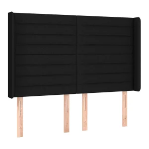 Hoofdbord met randen 147x16x118/128 cm stof zwart