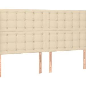 Hoofdbord met randen 183x16x118/128 cm stof crèmekleurig