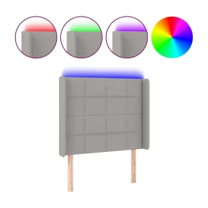 Hoofdbord LED 83x16x118/128 cm stof lichtgrijs