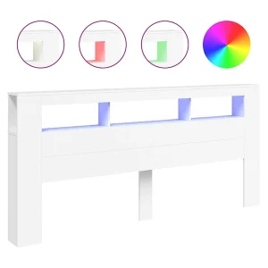 Hoofdeinde met LED 220×18,5×103,5 cm bewerkt hout wit Hoofdeinde met LED 220×18,5×103,5 cm bewerkt hout wit