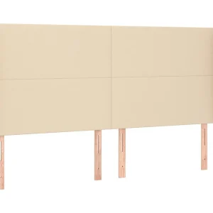 Hoofdbord met randen 183x23x118/128 cm stof crèmekleurig