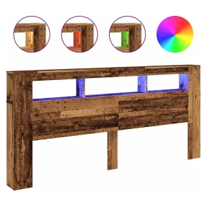 Hoofdeinde met LED 220×18,5×103,5 cm bewerkt hout oud hout Hoofdeinde met LED 220×18,5×103,5 cm bewerkt hout oud hout