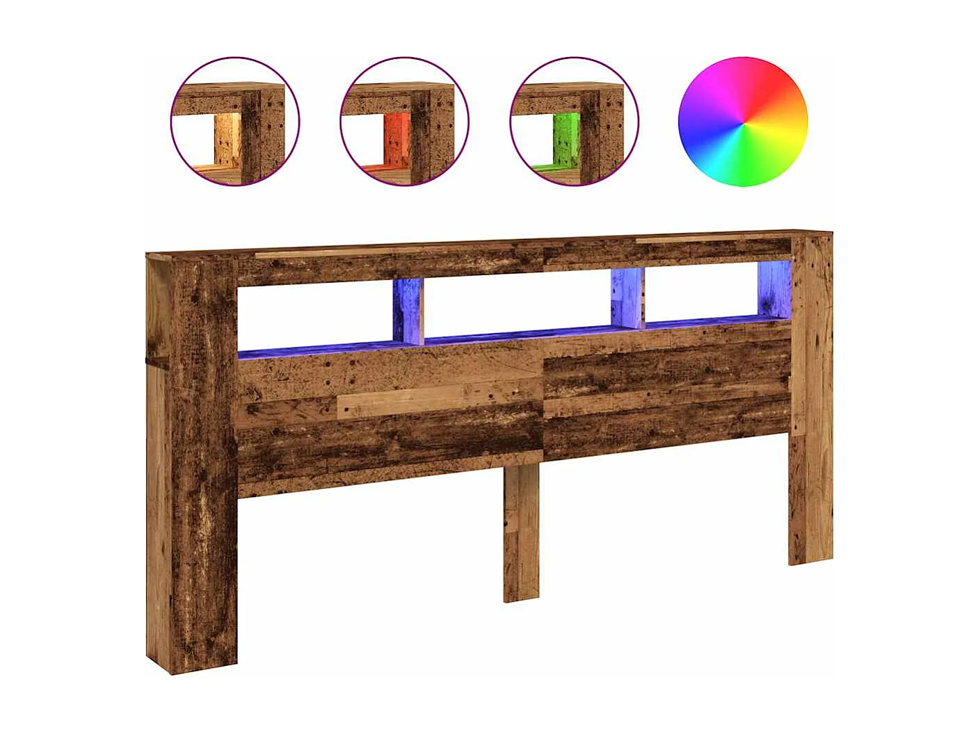 Hoofdeinde met LED 220x18,5x103,5 cm bewerkt hout oud hout