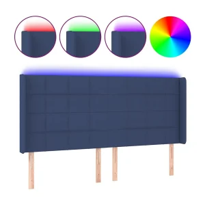 Hoofdbord LED 203x16x118/128 cm stof blauw