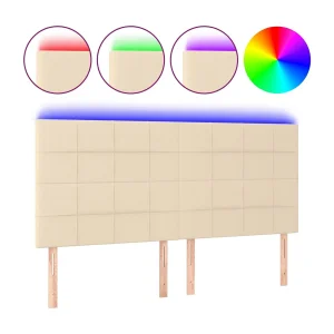 Hoofdbord LED 180x5x118/128 cm stof crèmekleurig