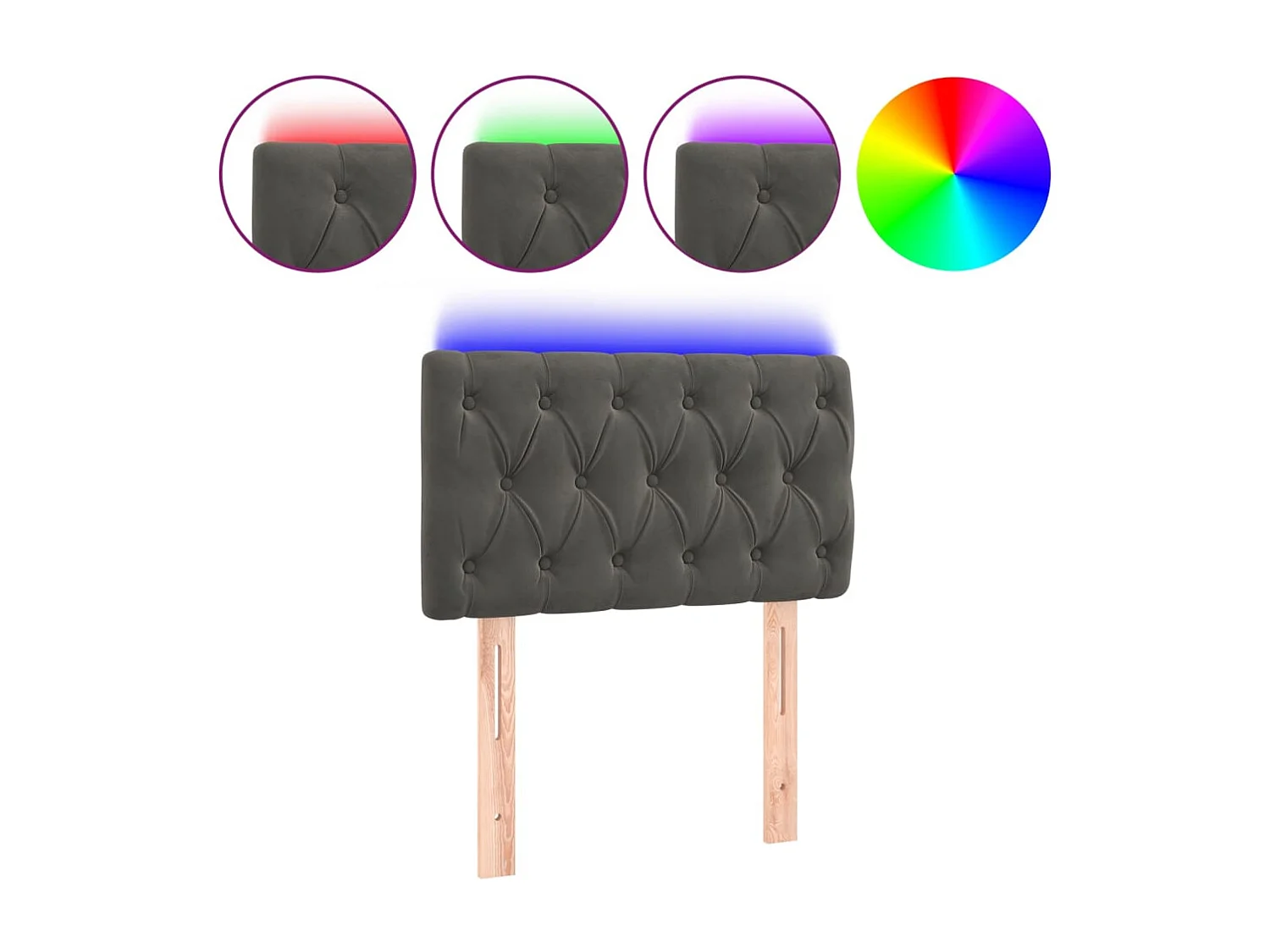 Hoofdbord LED 80x7x78/88 cm fluweel donkergrijs