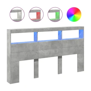 Hoofdbordkast met LED-verlichting 180x17x102 cm betongrijs Hoofdbordkast met LED-verlichting 180x17x102 cm betongrijs