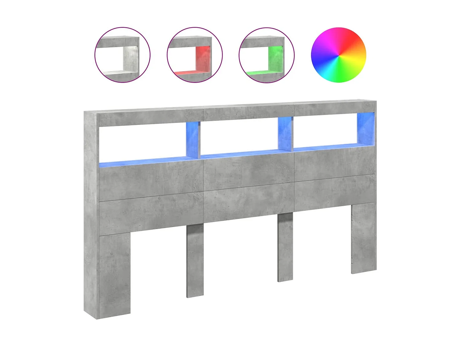 Hoofdbordkast met LED-verlichting 180x17x102 cm betongrijs