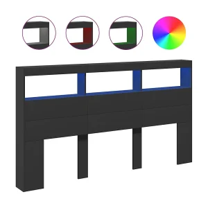 Hoofdbordkast met LED-verlichting 180x17x102 cm zwart Hoofdbordkast met LED-verlichting 180x17x102 cm zwart