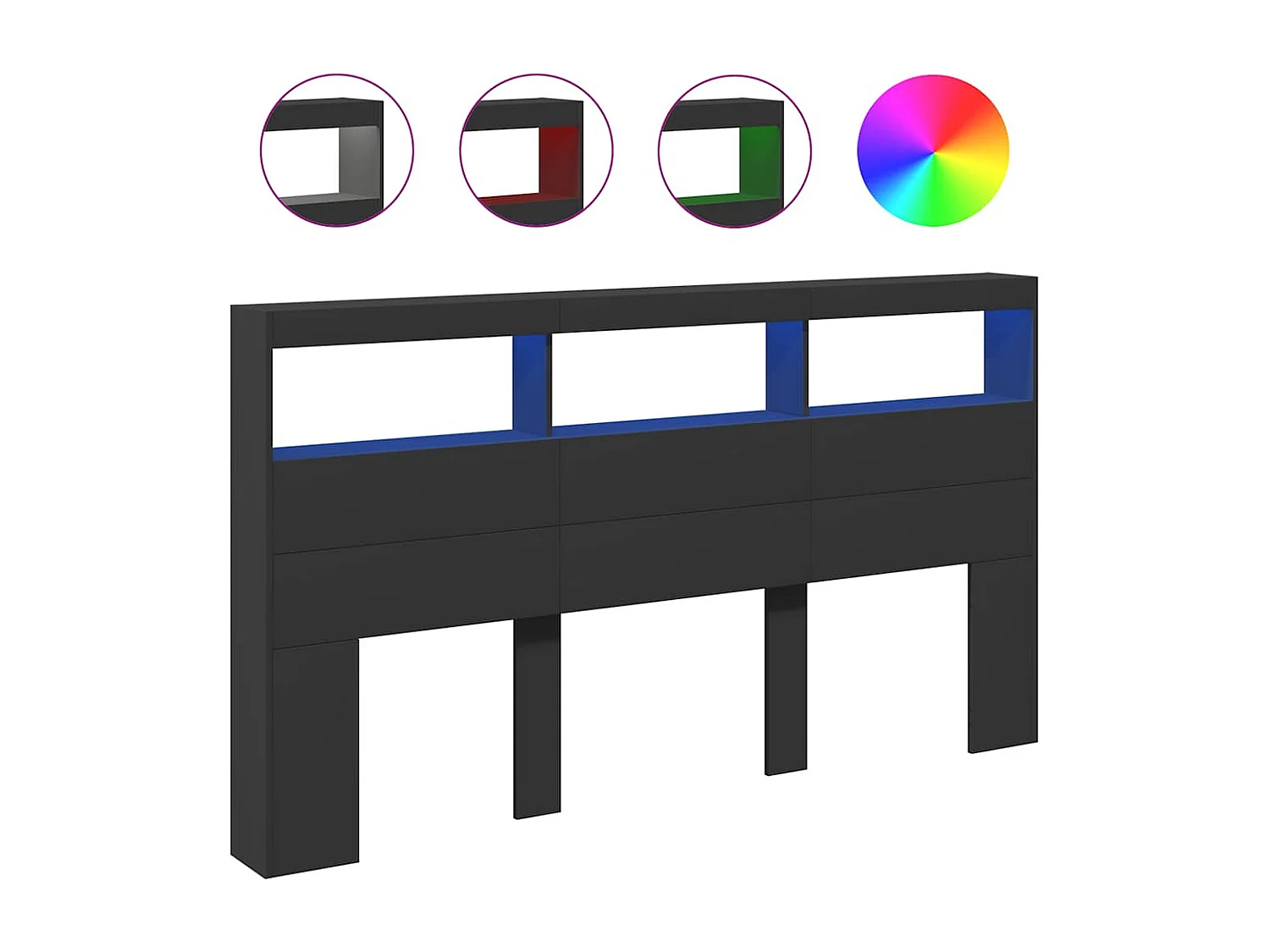 Hoofdbordkast met LED-verlichting 180x17x102 cm zwart
