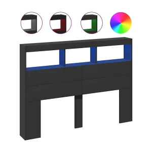 Hoofdbordkast met LED-verlichting 140x17x102 cm zwart Hoofdbordkast met LED-verlichting 140x17x102 cm zwart