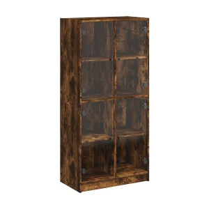 Hoge kast met deuren 68x37x142 cm bewerkt hout gerookt eiken Hoge kast met deuren 68x37x142 cm bewerkt hout gerookt eiken