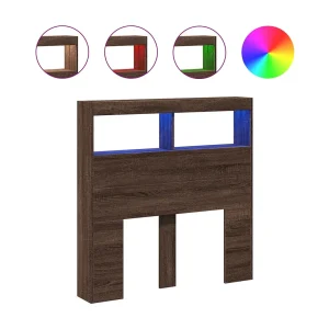 Hoofdbordkast met LED-verlichting 100x17x102 cm bruin eiken