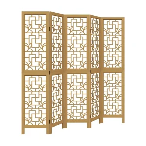 Kamerscherm met 5 panelen massief paulowniahout bruin Kamerscherm met 5 panelen massief paulowniahout bruin