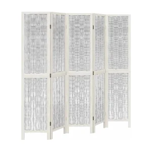 Kamerscherm met 5 panelen massief paulowniahout wit Kamerscherm met 5 panelen massief paulowniahout wit