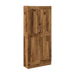 Hoge kast 82,5×30,5×185 cm bewerkt hout oud houtkleurig