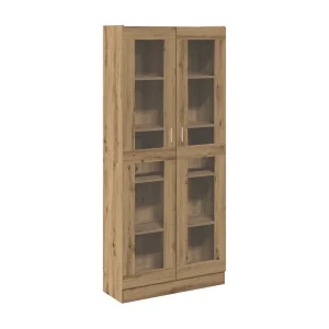 Hoge kast 82,5×30,5×185 cm bewerkt hout artisanaal eikenkleur