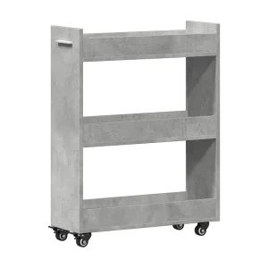 Kast met wieltjes 60x22x79 bewerkt hout betongrijs