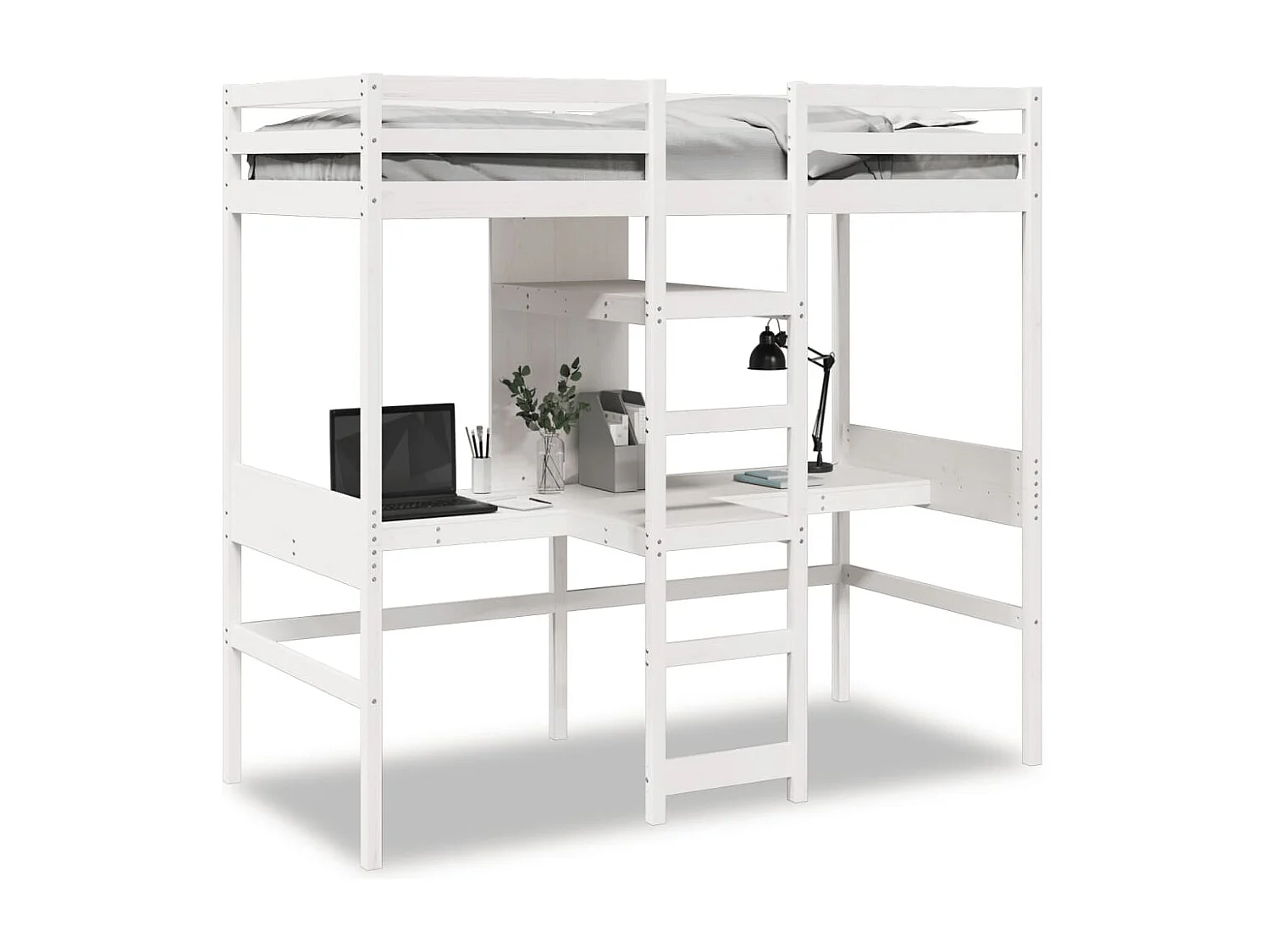 Hoogslaper zonder matras massief grenenhout wit 90x190 cm