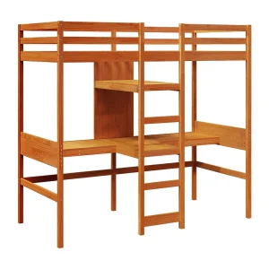 Hoogslaper met bureau en schappen grenenhout wasbruin 90x200cm Hoogslaper met bureau en schappen grenenhout wasbruin 90x200cm