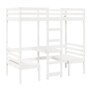 Hoogslaper met bureau en stoelen grenenhout wit 90×190 cm Hoogslaper met bureau en stoelen grenenhout wit 90×190 cm