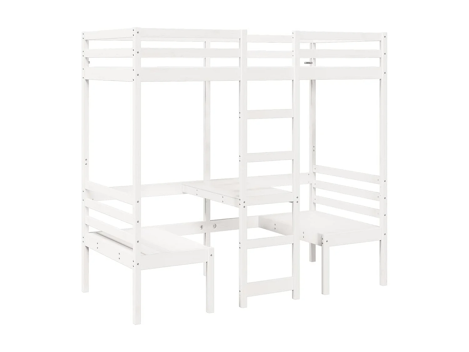 Hoogslaper met bureau en stoelen grenenhout wit 90x190 cm