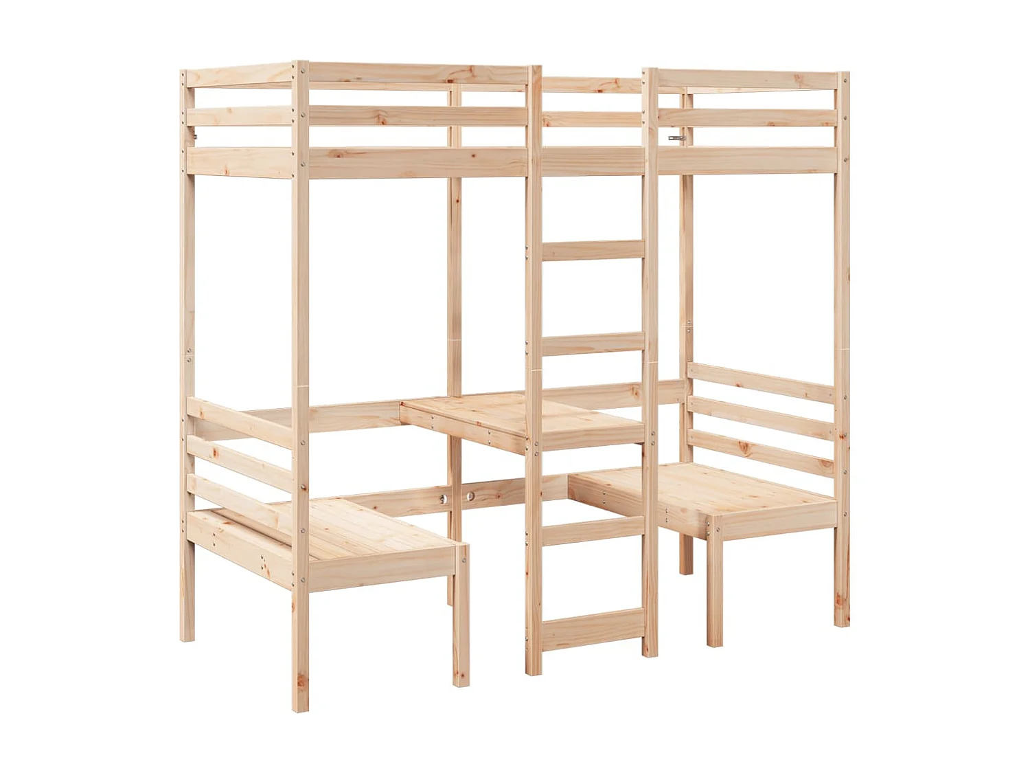 Hoogslaper met bureau en stoelen massief grenenhout 75x190 cm