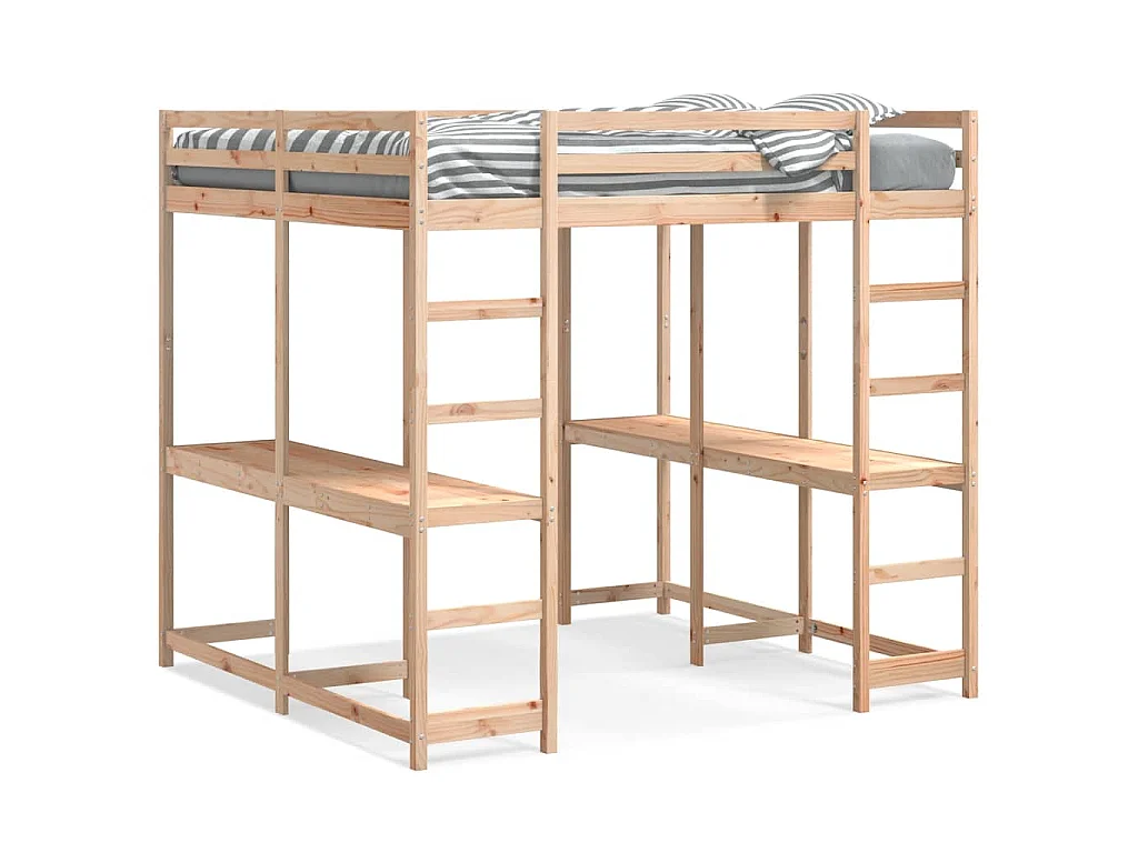 Hoogslaper met bureau en ladder massief grenenhout 180x200 cm