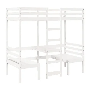 Hoogslaper met bureau en stoelen grenenhout wit 90x200cm Hoogslaper met bureau en stoelen grenenhout wit 90x200cm