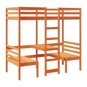 Hoogslaper met bureau en stoelen grenenhout wasbruin 90x200cm Hoogslaper met bureau en stoelen grenenhout wasbruin 90x200cm