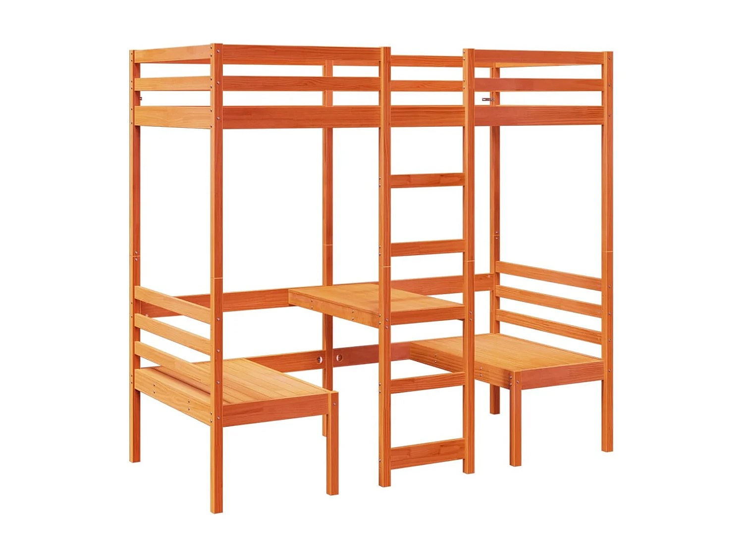 Hoogslaper met bureau en stoelen grenenhout wasbruin 90x200cm
