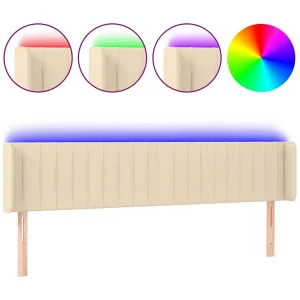 Hoofdbord LED 183x16x78/88 cm stof crèmekleurig
