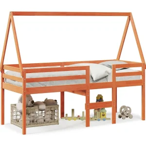 Hoogslaper met dak massief grenenhout wasbruin 75×190 cm Hoogslaper met dak massief grenenhout wasbruin 75×190 cm