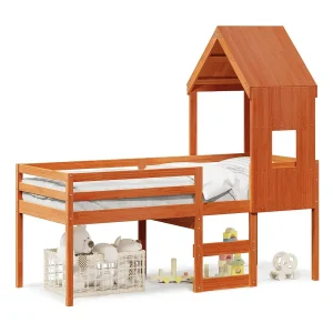 Hoogslaper met bedhuis massief grenenhout wasbruin 80×200 cm Hoogslaper met bedhuis massief grenenhout wasbruin 80×200 cm