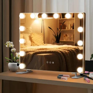 Hollywood Spiegel met 14 dimbare ledlampen,2-in-1 tafelspiegel & wandspiegel met metalen standaard,cosmeticaspiegel met smart touch-bedieningTG32123 Hollywood Spiegel met 14 dimbare ledlampen,2-in-1 tafelspiegel & wandspiegel met metalen standaard,cosmeticaspiegel met smart touch-bedieningTG32123