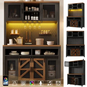 Hoge keukenkast – 120 x 40 x 174,5 cm – met USB-poort, LED-verlichting, deuren en planken – MDF – zwart Hoge keukenkast – 120 x 40 x 174,5 cm – met USB-poort, LED-verlichting, deuren en planken – MDF – zwart