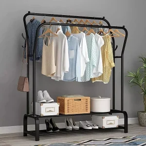 Kapstok Dubbel Kledingrek met Schoenenplank 4 Haken Garderobe,110x35x146cm – Zwart Kapstok Dubbel Kledingrek met Schoenenplank 4 Haken Garderobe,110x35x146cm – Zwart