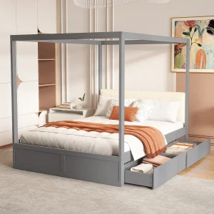 Kajuitbed 140×200 cm – met hoofdbord en 2 lades – grijs