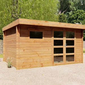 Houten tuinhuis behandeld met autoclaaf en plat dak 13m² dikte 28 mm CORALIO