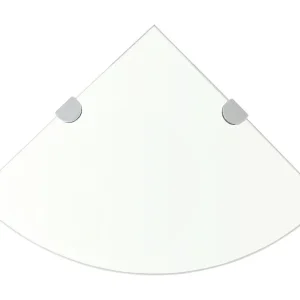 Hoekschap met chromen dragers transparant 25×25 cm glas Hoekschap met chromen dragers transparant 25×25 cm glas