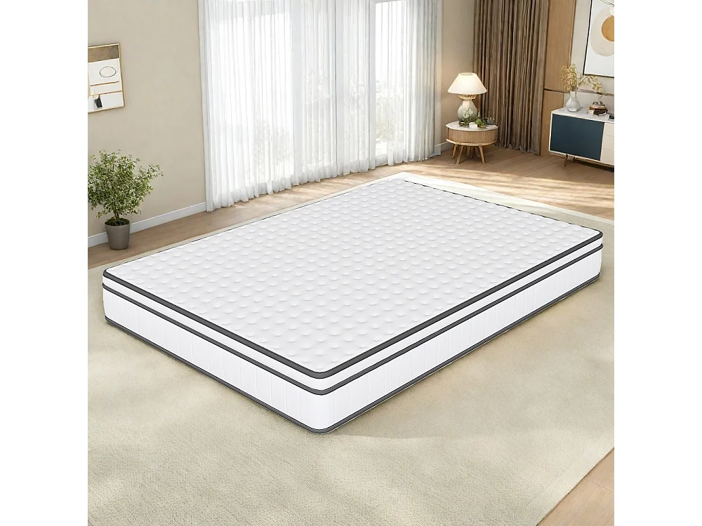Hybride Springmatras 140x200x25 cm Ademende Gebreide Stoffen Hoes 7 Zones Gebalanceerde Ondersteuning